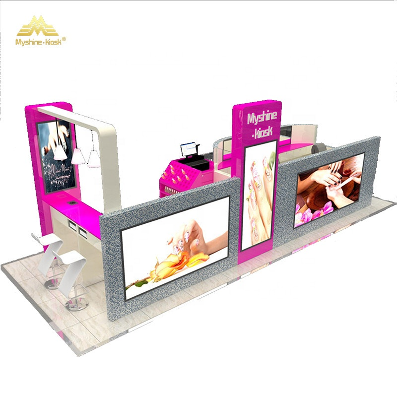 Pink high end cosmetic shopping mall kiosk beauty salon kiosk for mall