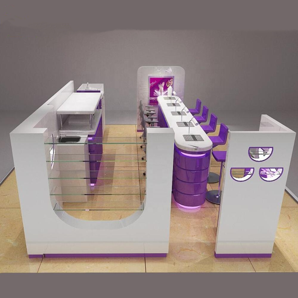 New design nail kiosk with modern used manicure table and pedicure chairs wholesale for sale